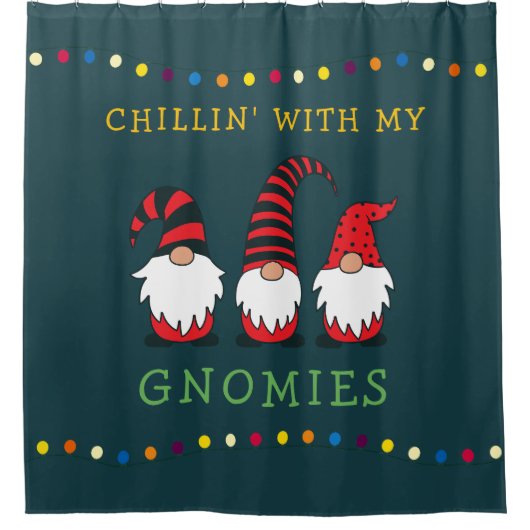 Funny Chillin' met mijn Gnomen-kerstgeweer | Douchegordijn (Voorkant)