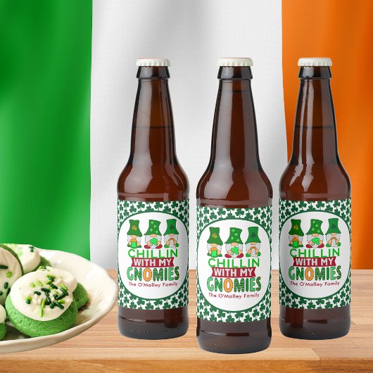Funny Chillin met mijn Gnomies St Patricks Day Bier Etiket