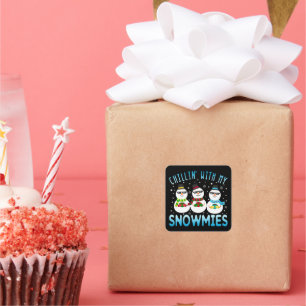 Funny Chillin met mijn Snowmies kerst Vierkante Sticker