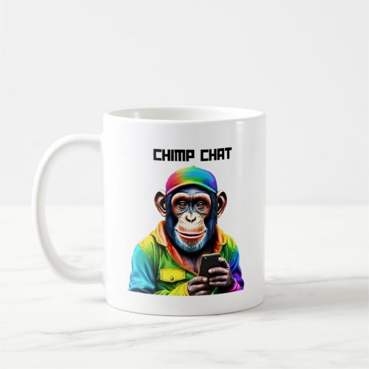 Funny-Chimp Chat-Chimpansee met telefoon- Koffiemok (Links)