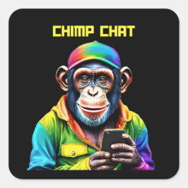 Funny-Chimp Chat-Chimpansee met telefoon- Vierkante Sticker