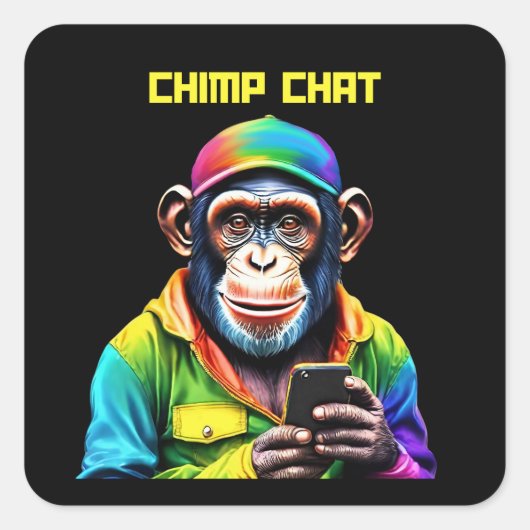 Funny-Chimp Chat-Chimpansee met telefoon- Vierkante Sticker (Voorkant)
