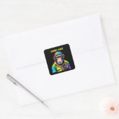 Funny-Chimp Chat-Chimpansee met telefoon- Vierkante Sticker (Envelop)