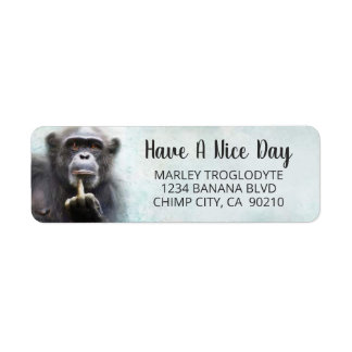 Funny Chimpansee Middle Finger Return Address Etiket
