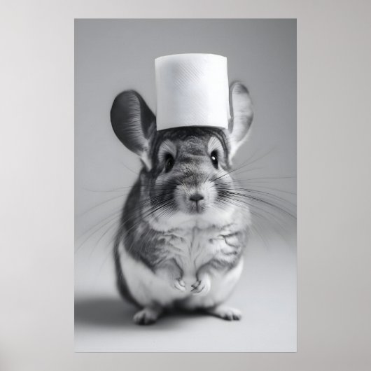 Funny Chinchilla Bathroom Print, Toilet Paper Hat Poster (Voorkant)
