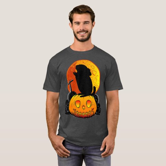 Funny Chinchilla op Pumpkin Howling op Moon Fun T-shirt (Voorkant volledig)