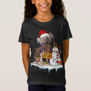 Funny Chinese Crested Dog Kerstmis Snowman Xmas L T-shirt