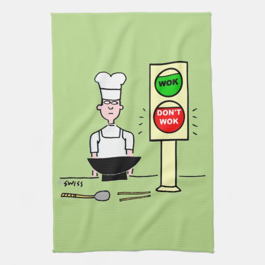 Funny Chinese Food Stir Fry Wok Cartoon Kitchen Theedoek (Verticaal)