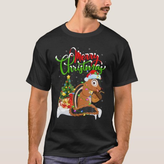 Funny Chipmunk Dierenvriend Xmas Lighting Chipmunk T-shirt (Voorkant)