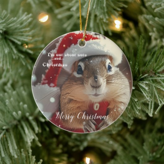 Funny Chipmunk Nut Merry Christmas Photo Keramisch Ornament (Boom)