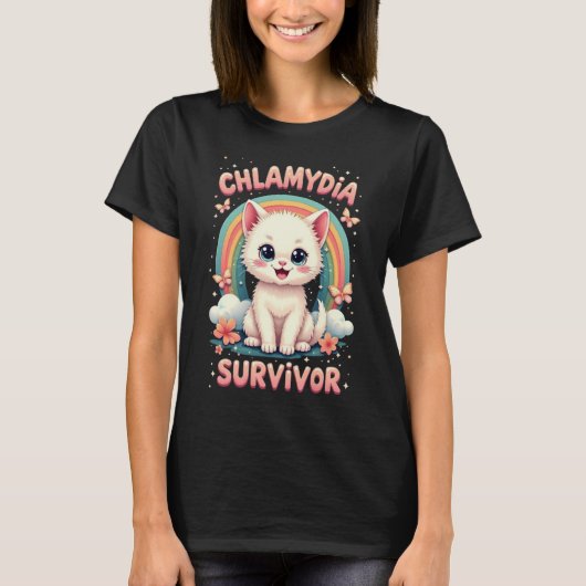 Funny Chlamydia Survivor Cat Meme Jokes Men women  T-shirt (Voorkant)