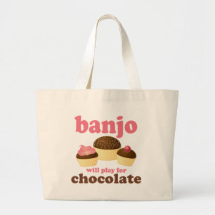 Funny Chocolate Banjo Music Gift Grote Tote Bag