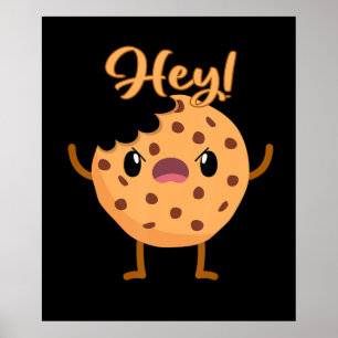 Funny Chocolate Chip Cookie a Bite out Poster