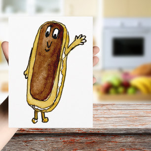 Funny Chocolate Eclair Quirky Cake Cartoon Art Briefkaart