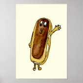 Funny Chocolate Eclair Quirky Cake Cartoon Art Poster (Voorkant)