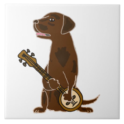 Funny Chocolate Lab Dog die Banjo speelt Tegeltje (Voorkant)