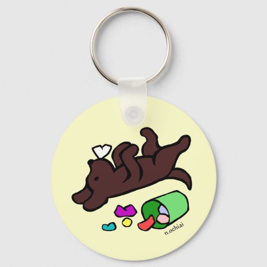 Funny Chocolate Labrador Cartoon Illustratie Sleutelhanger (Voorkant)