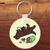 Funny Chocolate Labrador Cartoon Illustratie Sleutelhanger (Voorkant)