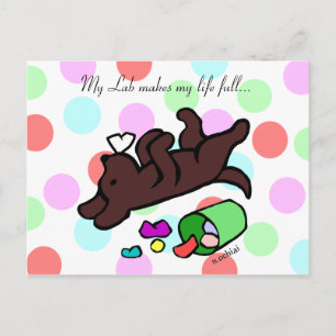 Funny Chocolate Labrador Cartoon Polka Dot Briefkaart