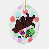 Funny Chocolate Labrador Cartoon Polka Dot Keramisch Ornament (Rechts)