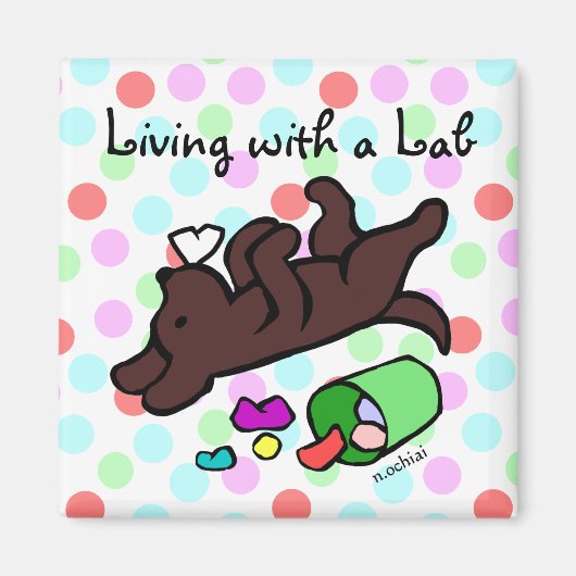 Funny Chocolate Labrador Cartoon Polka Dot Magneet (Voorkant)
