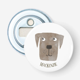 Funny Chocolate Labrador Retriever Dog Custom Name Button Flesopener