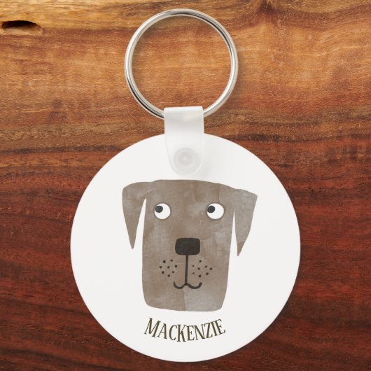 Funny Chocolate Labrador Retriever Dog Custom Name Sleutelhanger (Voorkant)