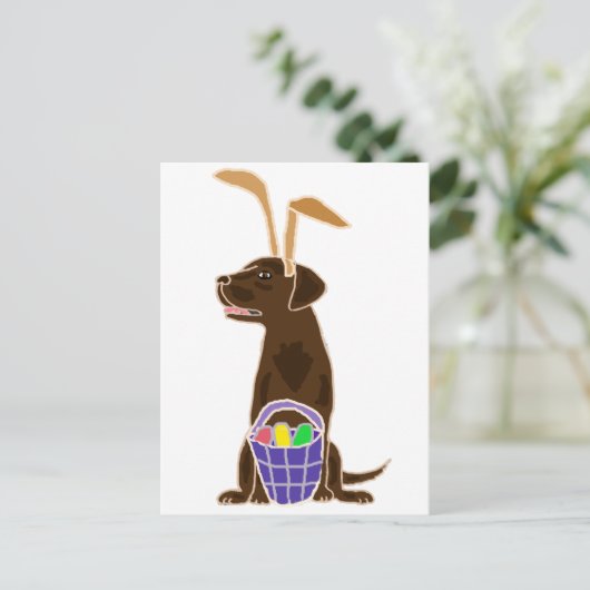 Funny Chocolate Labrador Retriever Easter Art Feestdagenkaart (Staand voorkant)