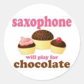 Funny Chocolate Saxophone Ronde Sticker (Voorkant)