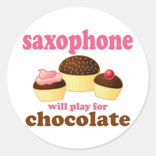 Funny Chocolate Saxophone Ronde Sticker (Voorkant)