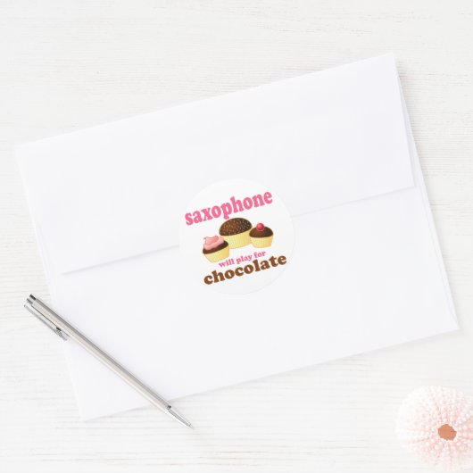 Funny Chocolate Saxophone Ronde Sticker (Envelop)