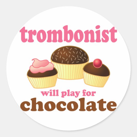 Funny Chocolate Trombonist Gift Ronde Sticker (Voorkant)
