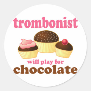 Funny Chocolate Trombonist Gift Ronde Sticker