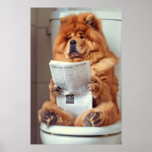 Funny Chow Chow Bathroom Print, Dog Reading Poster (Voorkant)