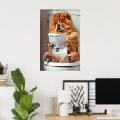 Funny Chow Chow Bathroom Print, Dog Reading Poster (Thuiskantoor)