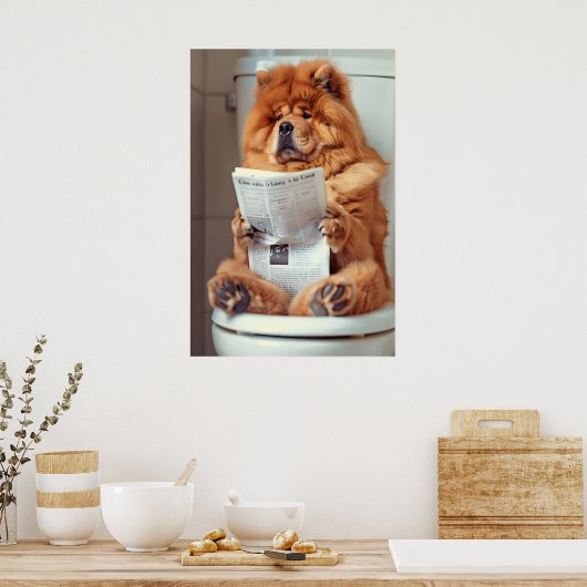 Funny Chow Chow Bathroom Print, Dog Reading Poster (Keuken)