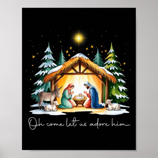 Funny Christian Christmas Jesus Oh Come Let Us Ado Poster (Voorkant)