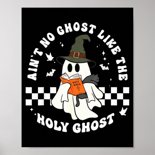 Funny Christian Ghost With Bible Retro Catholic Cu Poster (Voorkant)