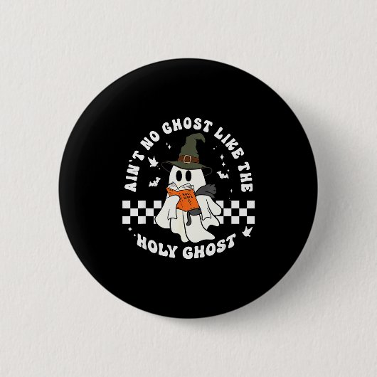Funny Christian Ghost With Bible Retro Catholic Cu Ronde Button 5,7 Cm (Voorkant)