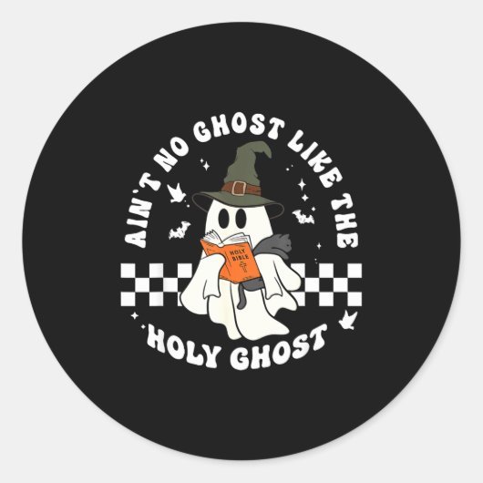 Funny Christian Ghost With Bible Retro Catholic Cu Ronde Sticker (Voorkant)