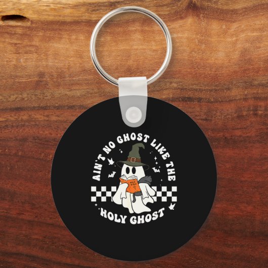 Funny Christian Ghost With Bible Retro Catholic Cu Sleutelhanger (Voorkant)