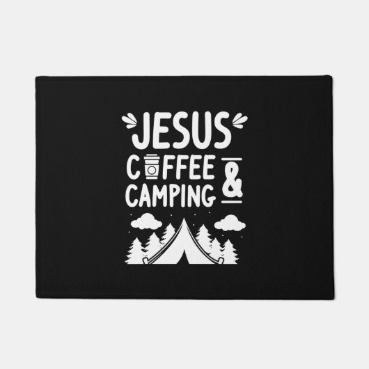 Funny Christians Camp Caffeine Jesus Coffee en Cam Deurmat (Voorkant)