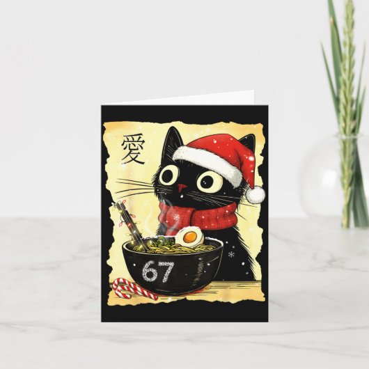 Funny Christmas 67 Six Seven Cat Ramen Japanese Ka Kaart (Voorkant)