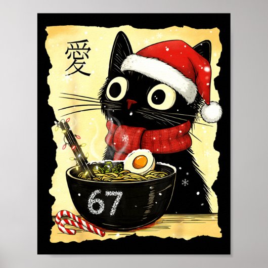 Funny Christmas 67 Six Seven Cat Ramen Japanese Ka Poster (Voorkant)