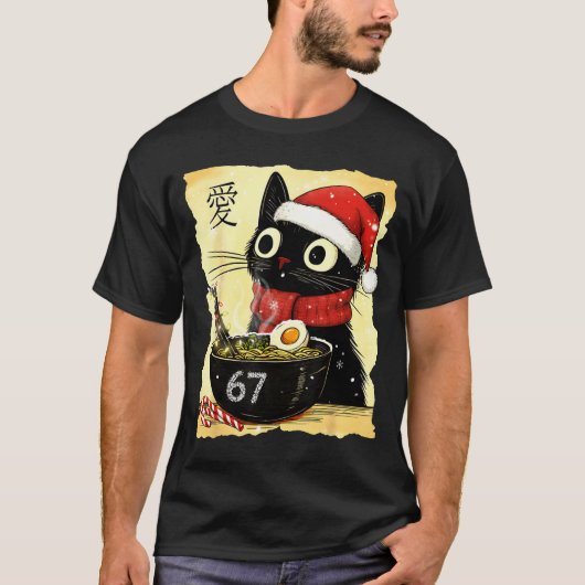 Funny Christmas 67 Six Seven Cat Ramen Japanese Ka T-shirt (Voorkant)