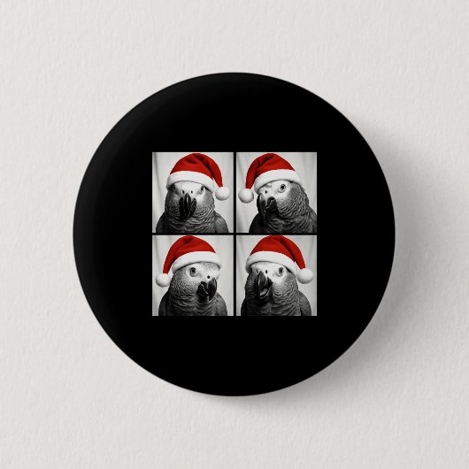 Funny Christmas African G Parrot Santa Photo Booth Ronde Button 5,7 Cm (Voorkant)