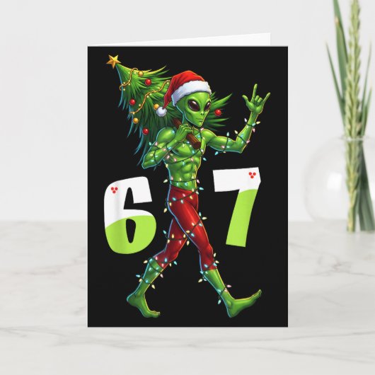Funny Christmas Alien Six Seven Meme 67 Santa Hat  Kaart (Voorkant)