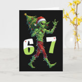 Funny Christmas Alien Six Seven Meme 67 Santa Hat Kaart (Gele Bloem)