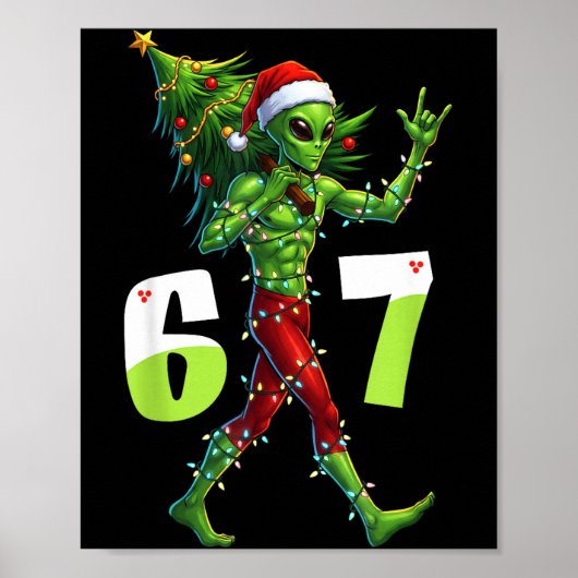 Funny Christmas Alien Six Seven Meme 67 Santa Hat  Poster (Voorkant)