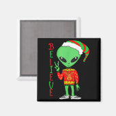 Funny Christmas Alien Ugly Sweater I Believe Santa Magneet (Voorkant / Achterkant)